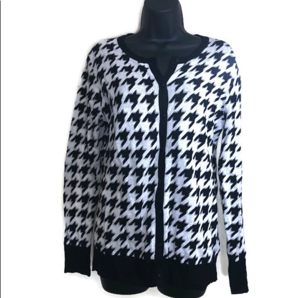Black and White Houndstooth Print Cardigan